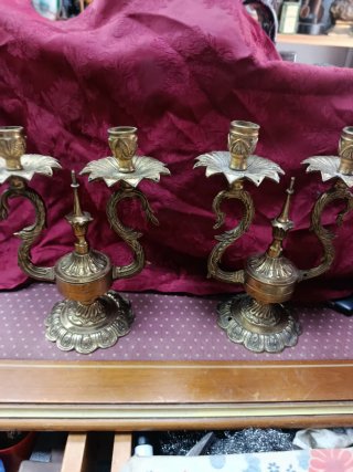 Pareja Candelabros Bronce Antiguos