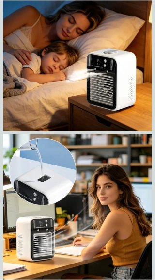 Mini ventilador escritorio blanco y negro
