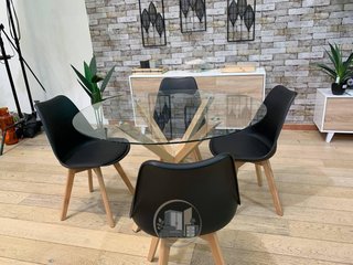 MESA REDONDA DE CRISTAL + 4 SILLAS