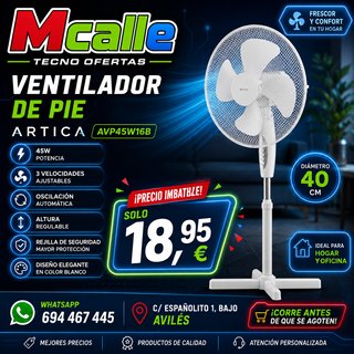 Ventilador Pie Artica 40W 3 Velocidades