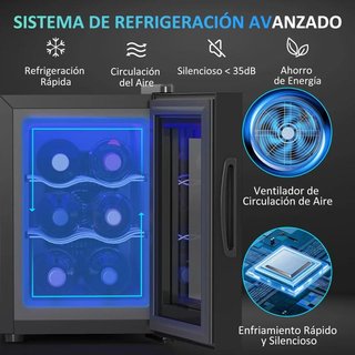 Nevera Vinos 6 Botellas 17L LED Táctil Negra
