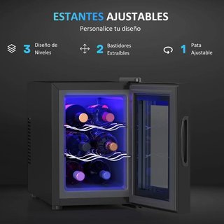 Nevera Vinos 6 Botellas 17L LED Táctil Negra