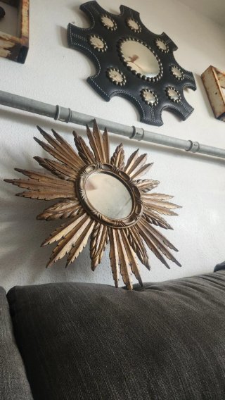 Espejo Sol Antiguo Madera Dorado