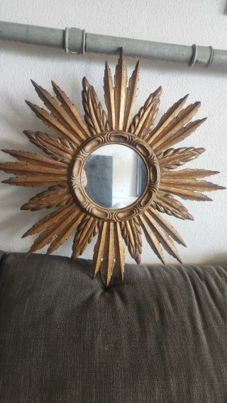 Espejo Sol Antiguo Madera Dorado