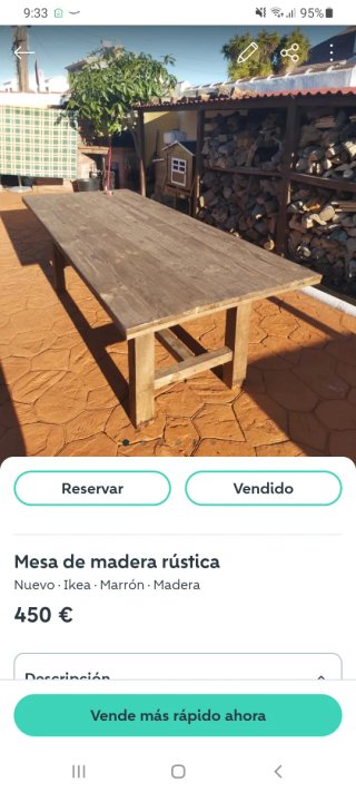 Mesa de madera rústica exterior e interior