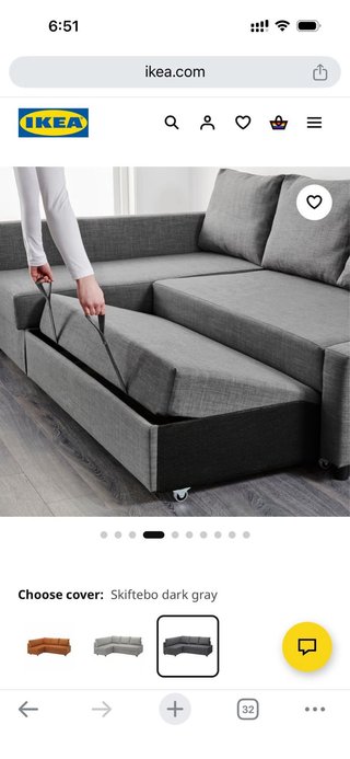 Sofá Cama Seccional IKEA Friheten 3 Plazas