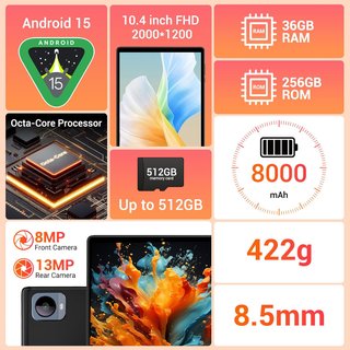 Tablet TIGERFU 10.4 12+24GB RAM 256GB ROM WiFi 5G