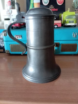 Jarra Antigua Peltre Cerveza Tapa Metálica