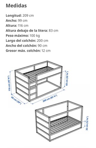 Cama alta o baja de madera Ikea (reversible).