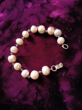 Pulsera plata perlas y pendientes