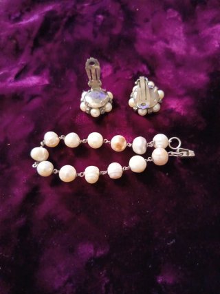Pulsera plata perlas y pendientes
