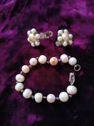 Pulsera plata perlas y pendientes