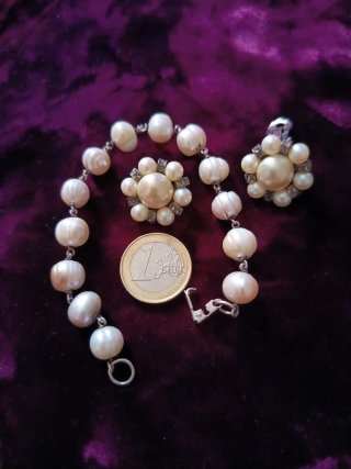 Pulsera plata perlas y pendientes