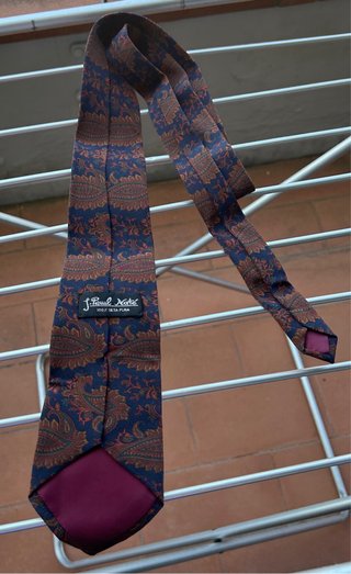 Cravatta uomo fantasia paisley blu e marrone