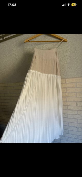 Vestido Zara Midi Beige/Blanco Talla S