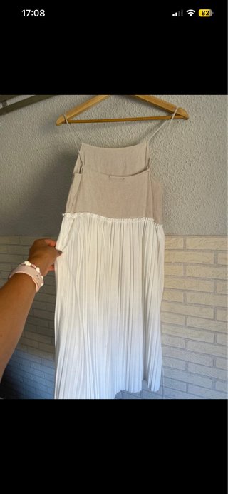 Vestido Zara Midi Beige/Blanco Talla S