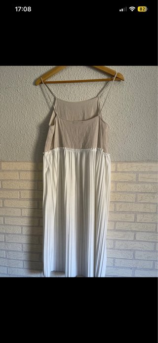Vestido Zara Midi Beige/Blanco Talla S