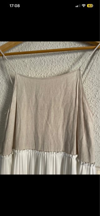 Vestido Zara Midi Beige/Blanco Talla S