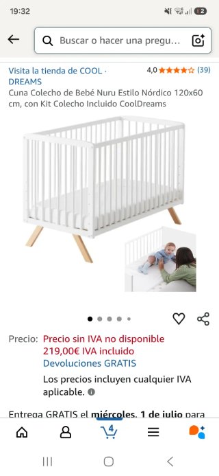 Cuna colecho madera estilo nórdico