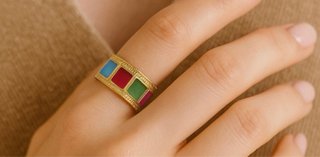Anillo Singulary Ajustable Multicolor Dorado