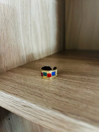 Anillo Singulary Ajustable Multicolor Dorado