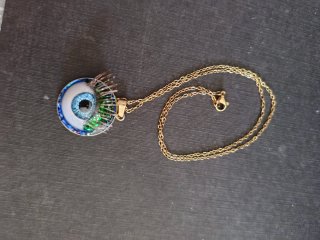 Colgante Ojo Azul Purpurina Verde - Cadena Dorada