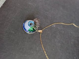Colgante Ojo Azul Purpurina Verde - Cadena Dorada