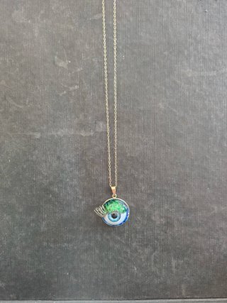 Colgante Ojo Azul Purpurina Verde - Cadena Dorada