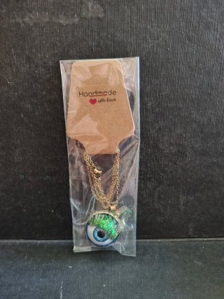 Colgante Ojo Azul Purpurina Verde - Cadena Dorada