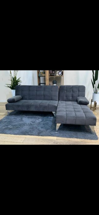 Sofá Cama Gris Terciopelo y Metal