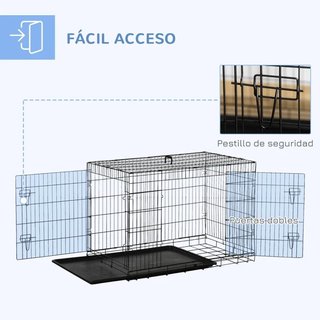 Jaula Perro Plegable 2 Puertas Bandeja Negra