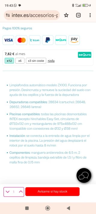 Limpiafondos Intex Z100. 50 euros