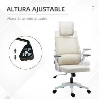 Silla Oficina Malla Ajustable Reposacabezas Beige