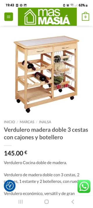 Verdurero de madera con cestas,  botellero y mesa.