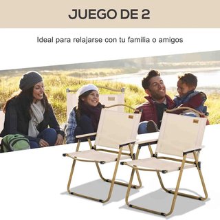 Set 2 Sillas Jardín Plegables Oxford Acero Caqui