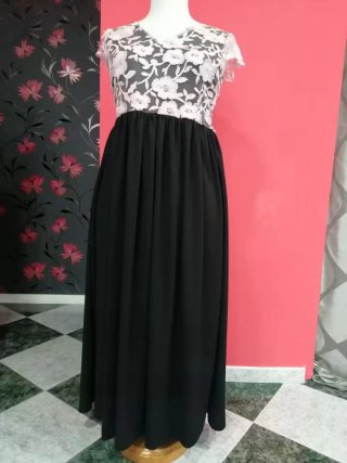 Vestido largo evento negro y rosa