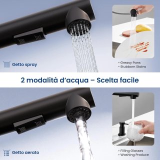 Rubinetto Cucina Nero Doccetta Estraibile