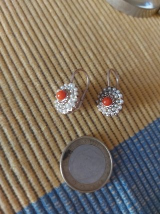 Pendientes vintage plata, perlas y coral