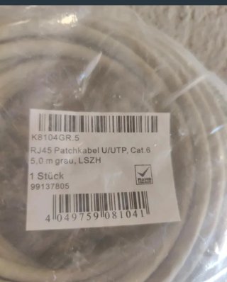 10 Cables de Red RJ45 Cat.6 LSZH 5m Gris