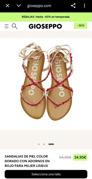 Sandalias Gioseppo doradas con pedrería roja T.37