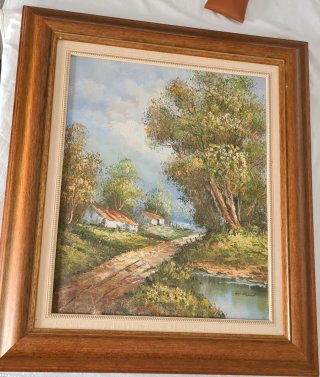 Cuadros de paisaje, madera y tela