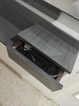 Recibidor con espejo y cajón gris