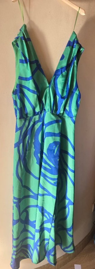 Vestido largo verde y azul