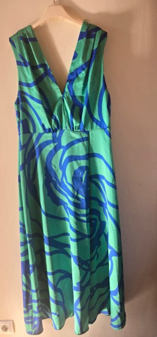 Vestido largo verde y azul