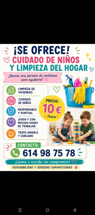 Limpiadora y cuidado de niños
