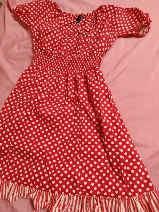 Vestido niña rojo lunares blancos