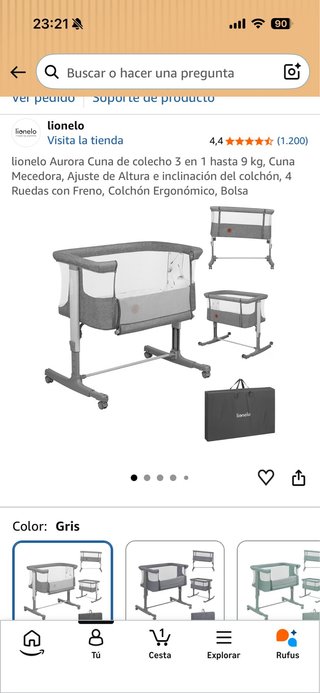 Cuna de colecho Lionelo Aurora Gris