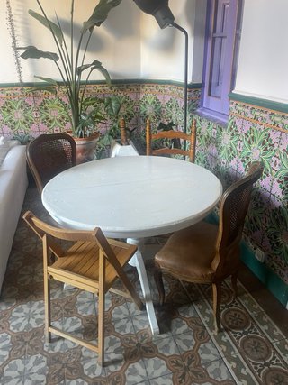 4 Sillas Vintage Madera y Tela