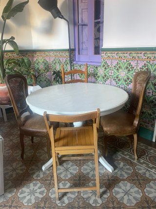 4 Sillas Vintage Madera y Tela
