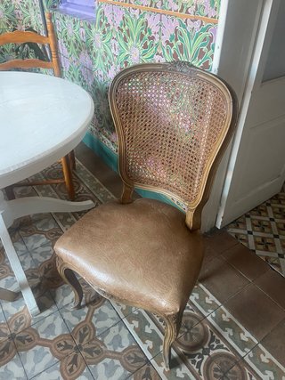 4 Sillas Vintage Madera y Tela